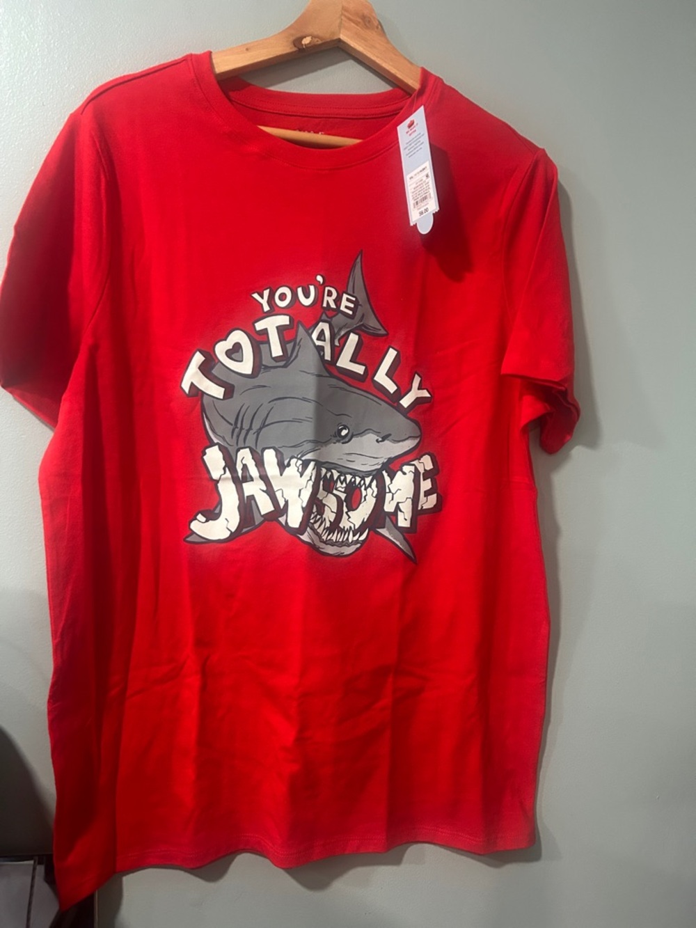 Cat & Jack Red Short Sleeve Tee with Shark Graphic